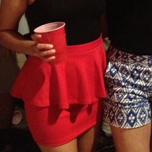 Red Peplum Bodycon Skirt